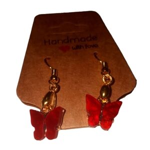 Butterfly dangle red acrylic colored butterfly drop earrings